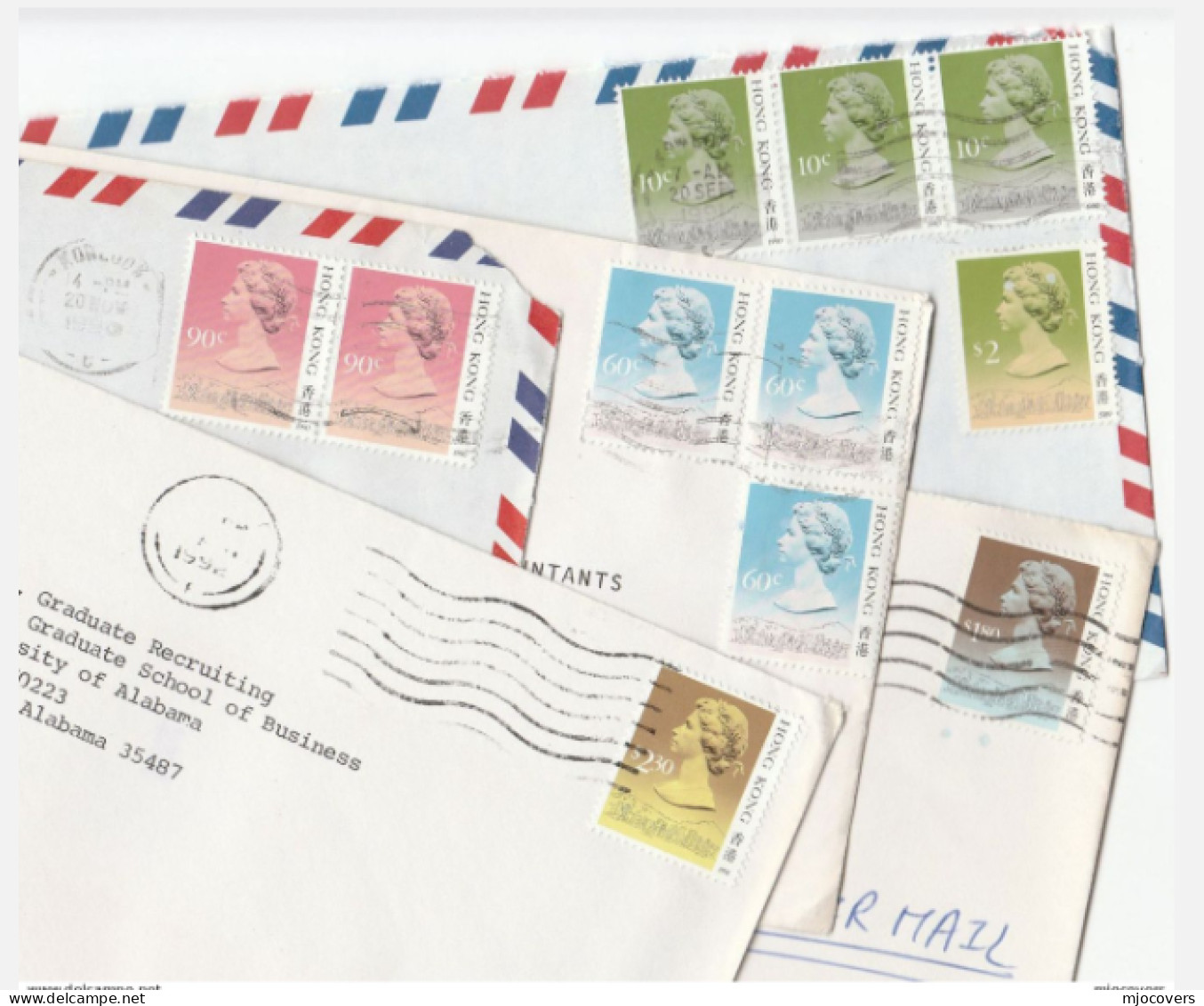 Collection 5 X Diff Franking HONG KONG Covers 1980s -1990s AIR MAIL  To GB  China Cover Stamps - Lettres & Documents