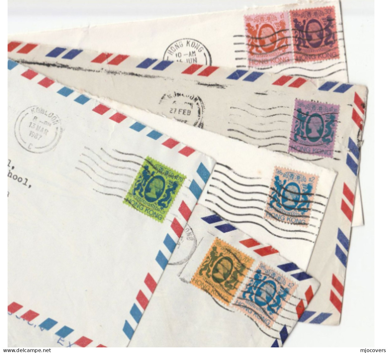 Collection 5 X Diff Franking HONG KONG Covers 1990s AIR MAIL  To GB  China Cover Stamps - Briefe U. Dokumente