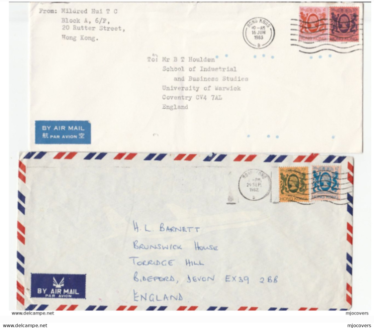 Collection 5 X Diff Franking HONG KONG Covers 1990s AIR MAIL  To GB  China Cover Stamps - Briefe U. Dokumente