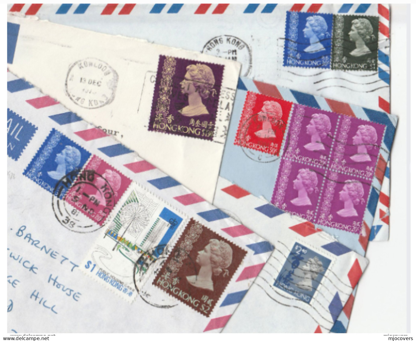 Collection 5 X Diff Franking HONG KONG Covers 1970s- 1990s AIR MAIL  To GB  China Cover Stamps - Brieven En Documenten