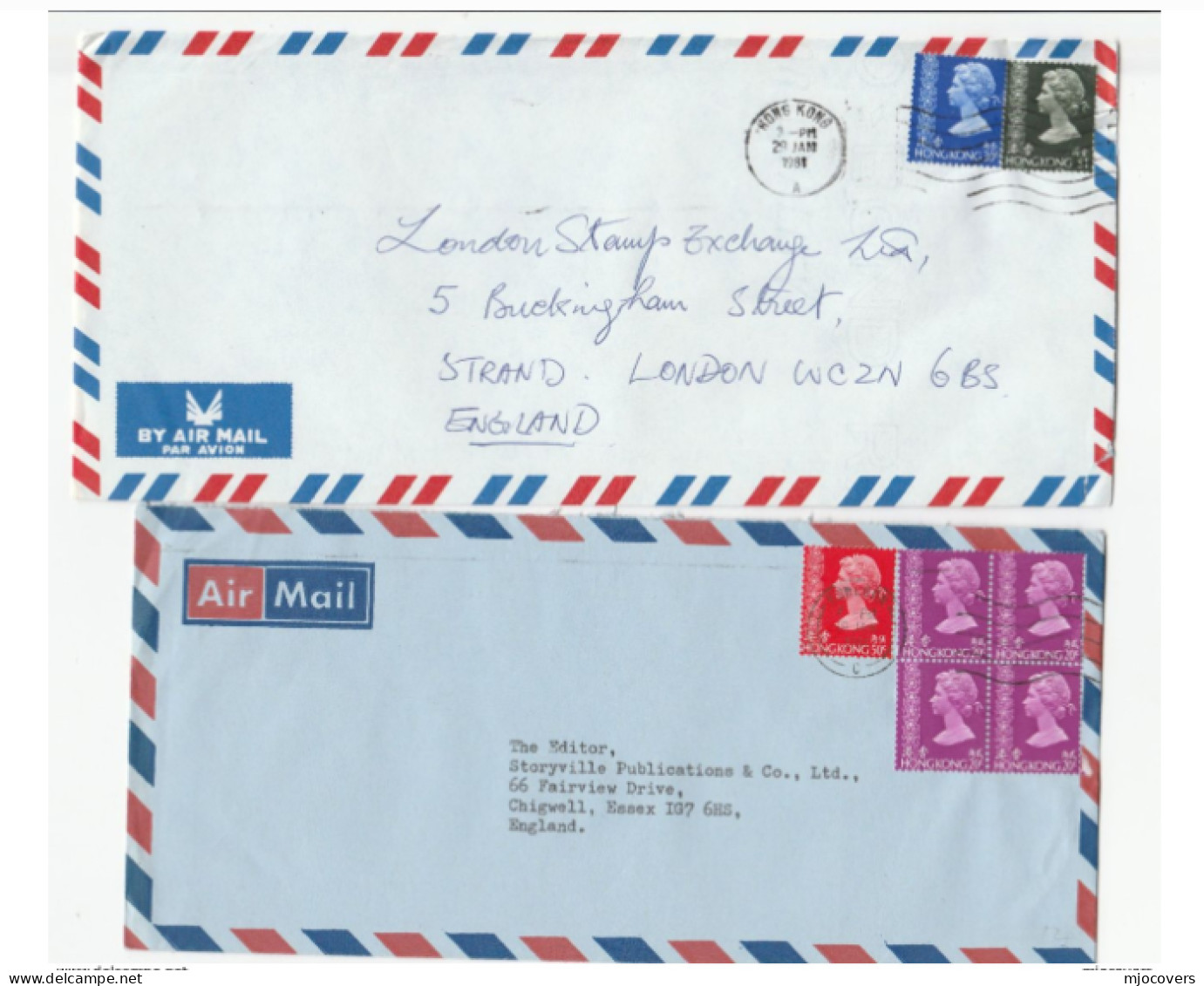 Collection 5 X Diff Franking HONG KONG Covers 1970s- 1990s AIR MAIL  To GB  China Cover Stamps - Brieven En Documenten