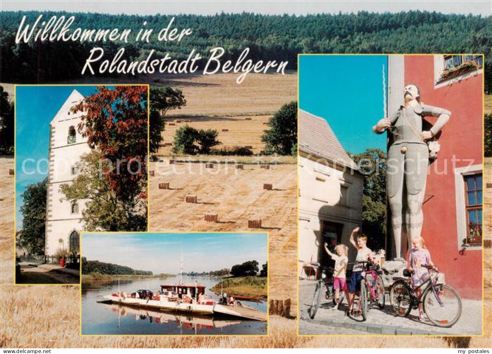 73839918 Belgern Elbe Bartholomaeuskirche Elbe Mit Gierseilfaehre Roland Heidela - Belgern