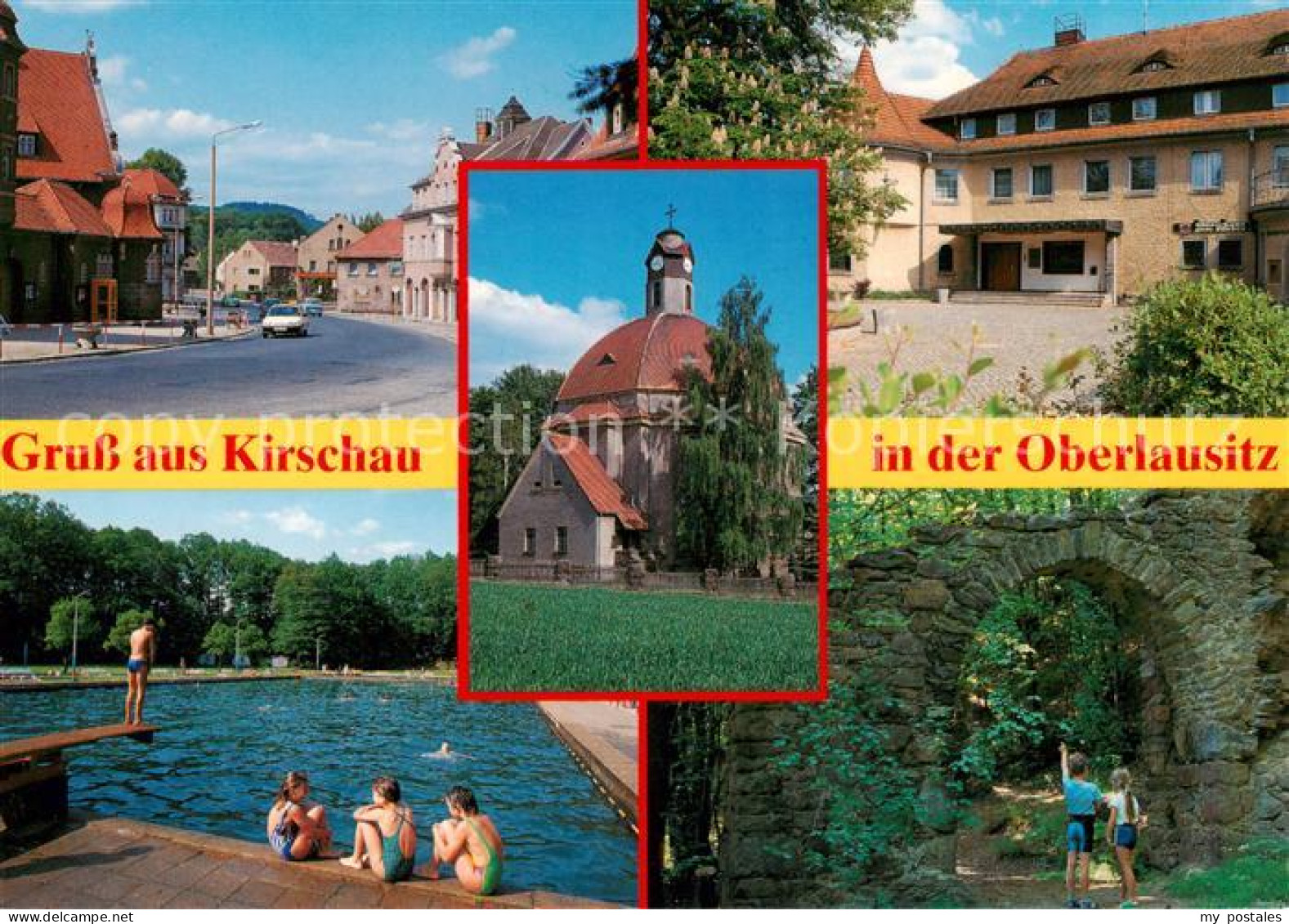 73839906 Kirschau Ortsansicht Kirche Schwimmbad Torbogen Kirschau - Kirschau