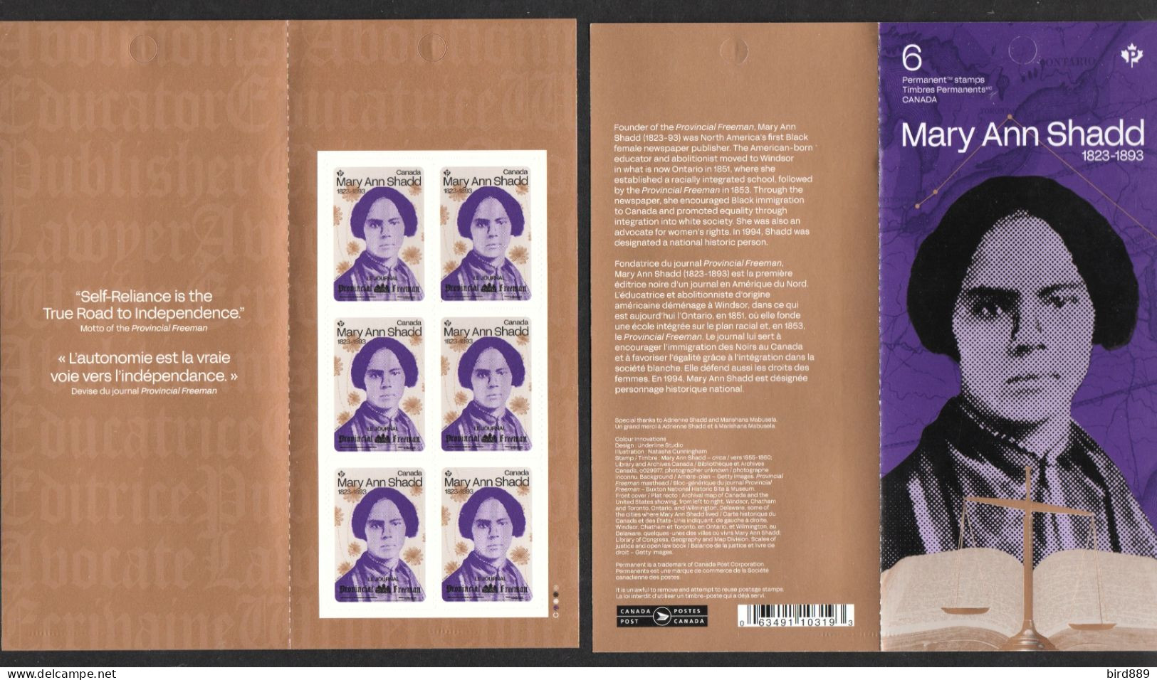 2024 Canada History People Mary Ann Shadd First Female Newspaper Publisher Full Booklet Of 6 MNH Image Shows Face/verso - Ganze Markenheftchen