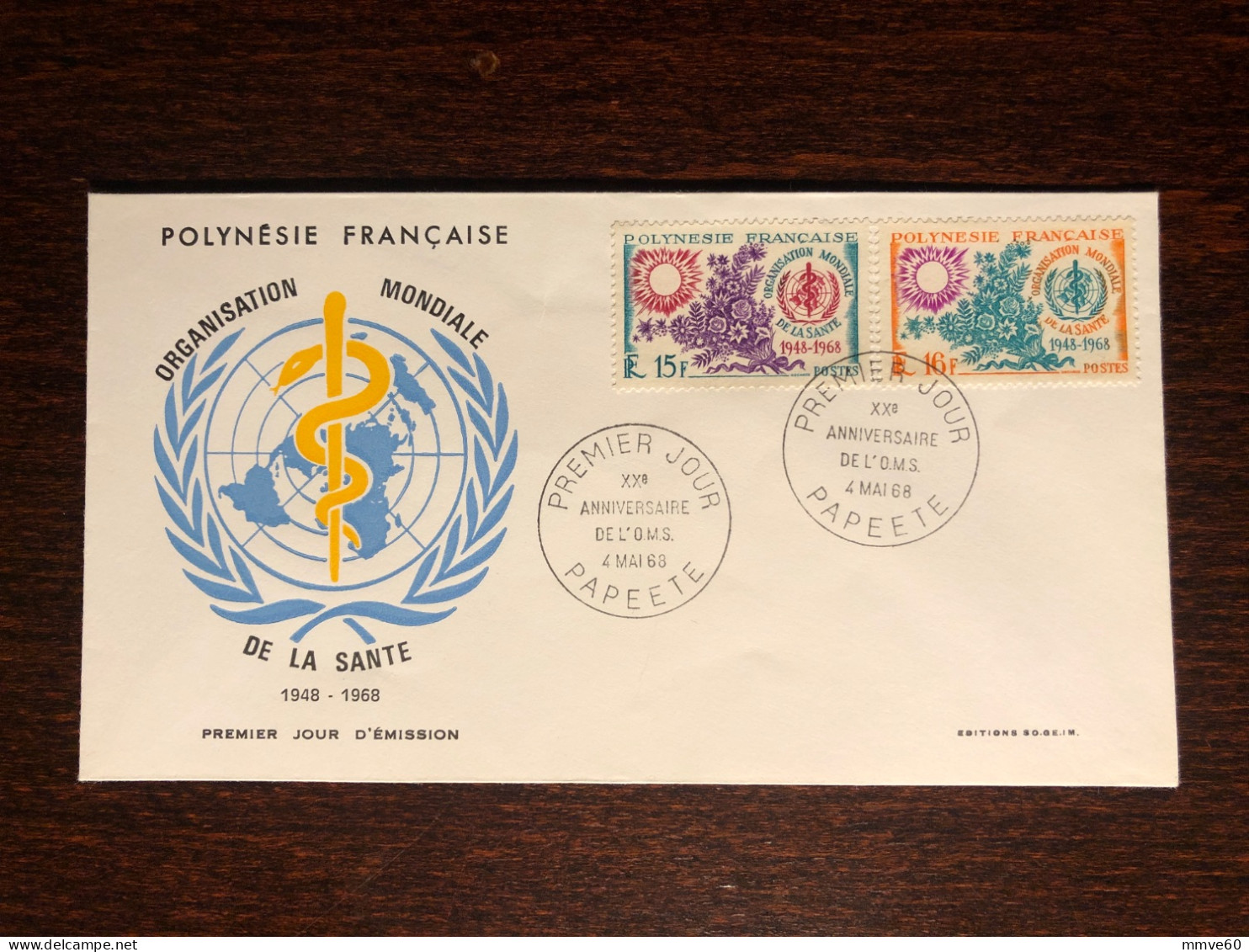 POLYNESIE POLYNESIA FDC COVER 1968 YEAR WHO OMS HEALTH MEDICINE STAMPS - Covers & Documents