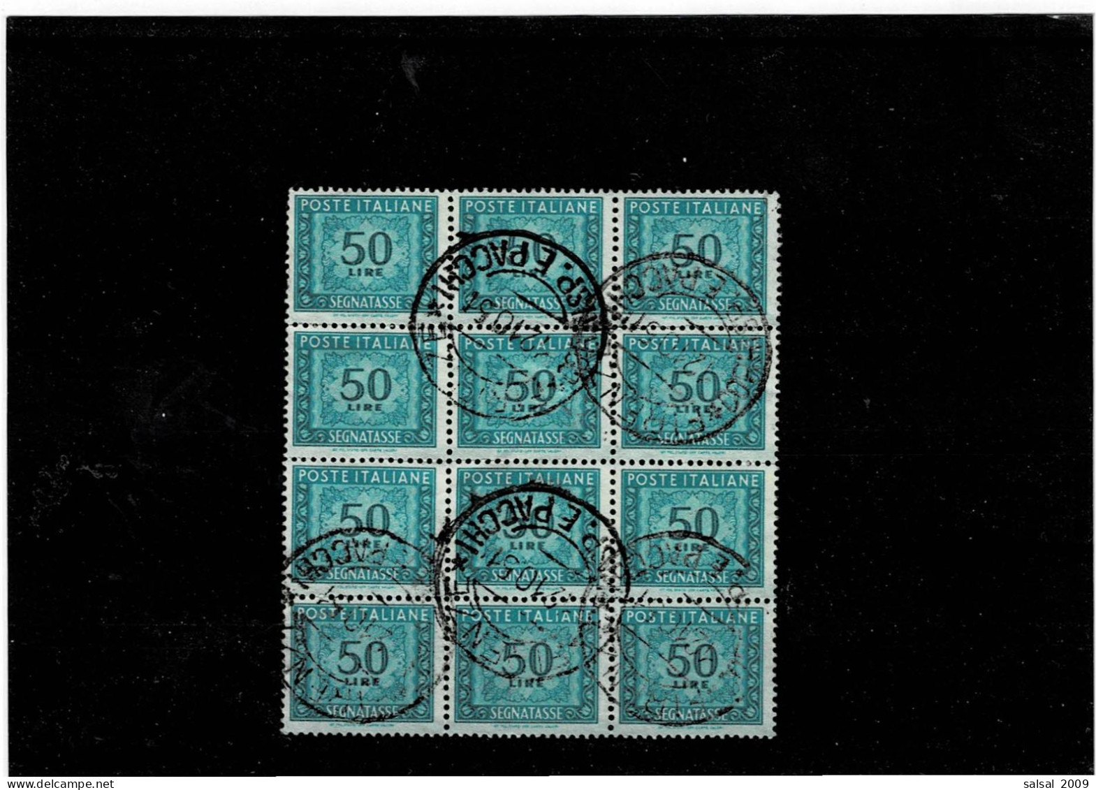 ITALIA REPUBBLICA ,Segnatasse ,filigrana Ruota ,blocco Di 12 ,del 50 Lire Usato ,qualita Ottima - Postage Due