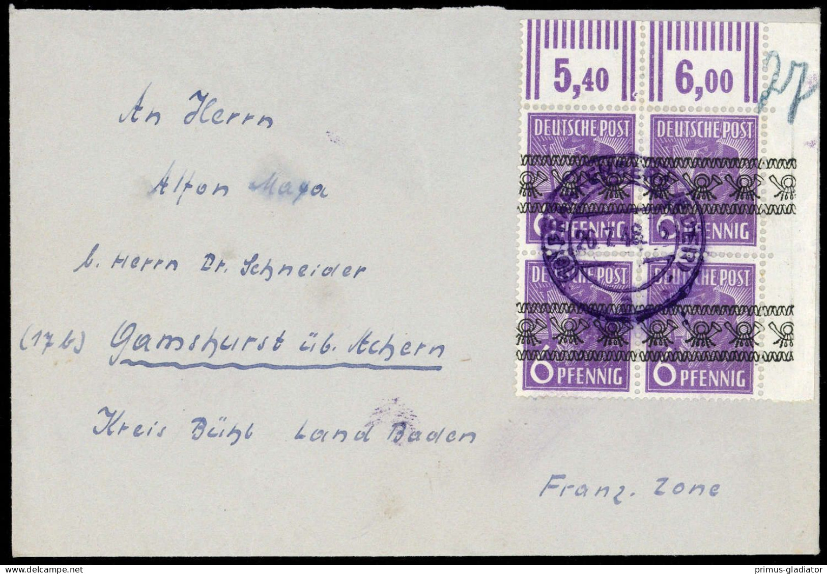 1948, Bizone, 37 I ER W (4), Brief - Lettres & Documents