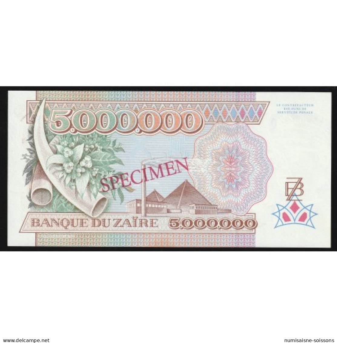 ZAIRE - PICK 46 S - 5 000 000 ZAIRES - SPECIMEN - 01/10/1992 - Zaire