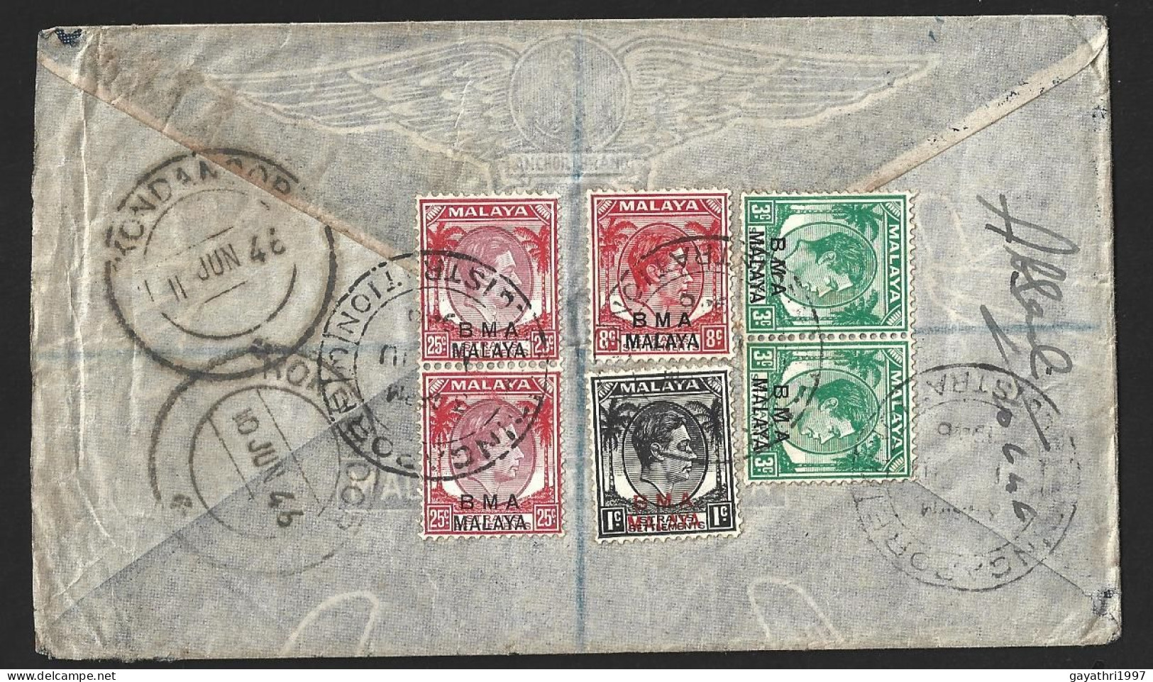 B.M.A Stamps On Cover From Singapore To India With Registered Post (B9) - Malaya (British Military Administration)