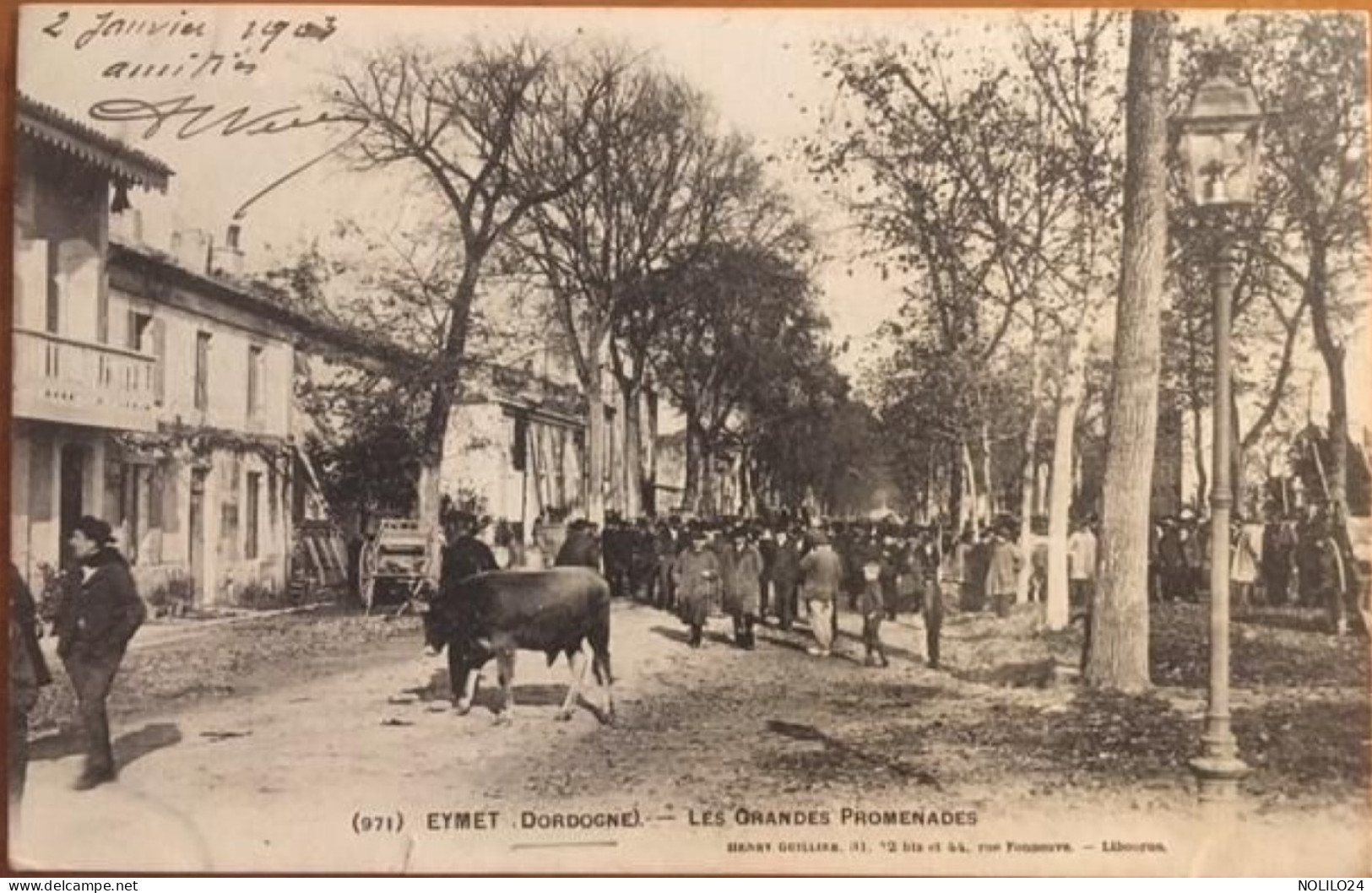 Cpa 24 EYMET, Animée ; Jour De Marché Foire Aux Bestiaux,Les Grandes Promenades, éd Guillier, écrite En 1903 - Eymet