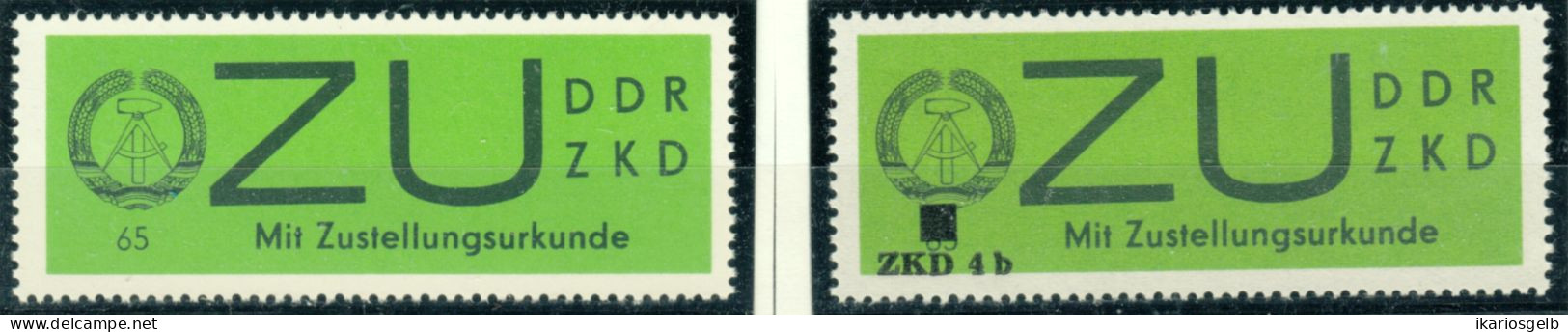 DDR Zentraler Kurierdienst ZKD 1965 2 Grüne ZU-Marken ** 65Pf/Überdruck ZKD4b - Service Central De Courrier