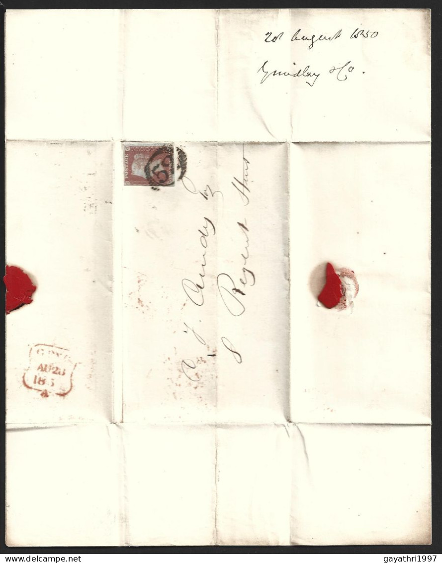 Great Britain 1850 1 Penny Red Color Stamp On Cover From( East India Letter Head ) Post Mark Mark 52 Good Condition (B14 - Storia Postale