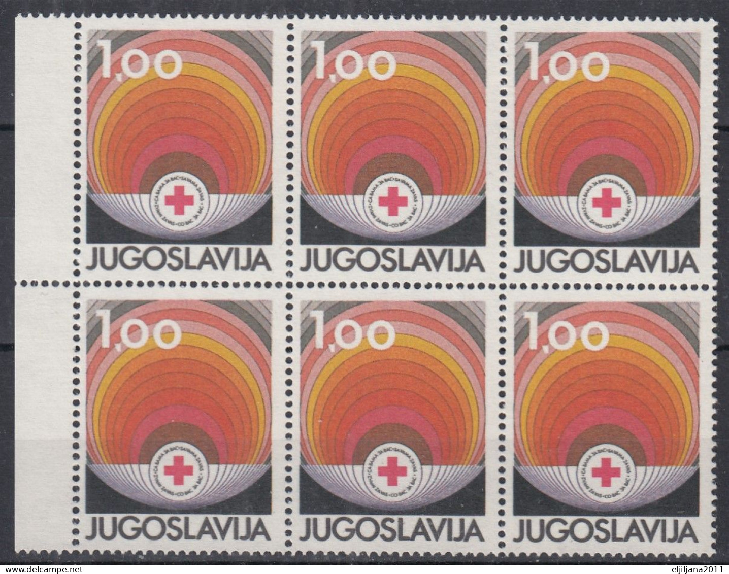 ⁕ Yugoslavia 1981 ⁕ Red Cross / Additional Stamp Mi.74 ⁕ MNH Block Of 6 - Charity Issues