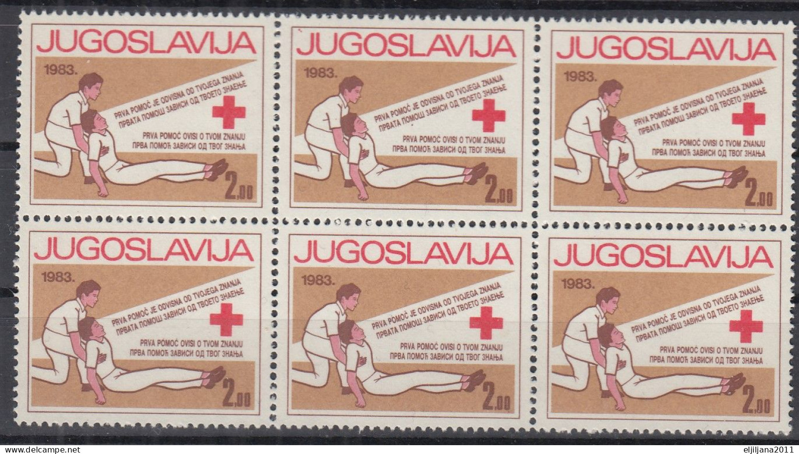 ⁕ Yugoslavia 1983 ⁕ Red Cross / Additional Stamp Mi.79-80 ⁕ MNH Block Of 6 + 6 - Liefdadigheid