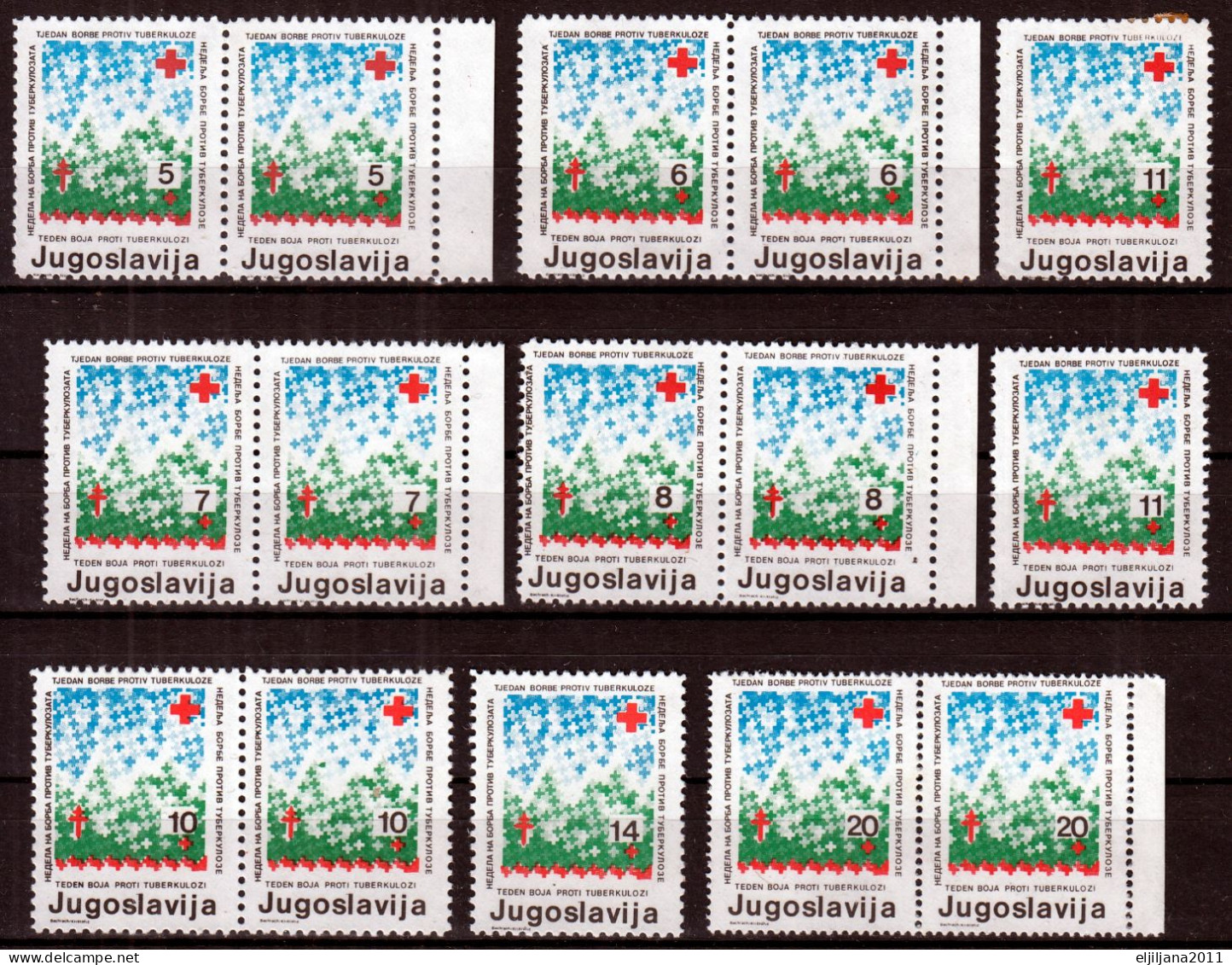 ⁕ Yugoslavia 1986 ⁕ Red Cross - Tuberculosis Week / Additional Stamp Mi.115-122 ⁕ 15v No Gum - Liefdadigheid