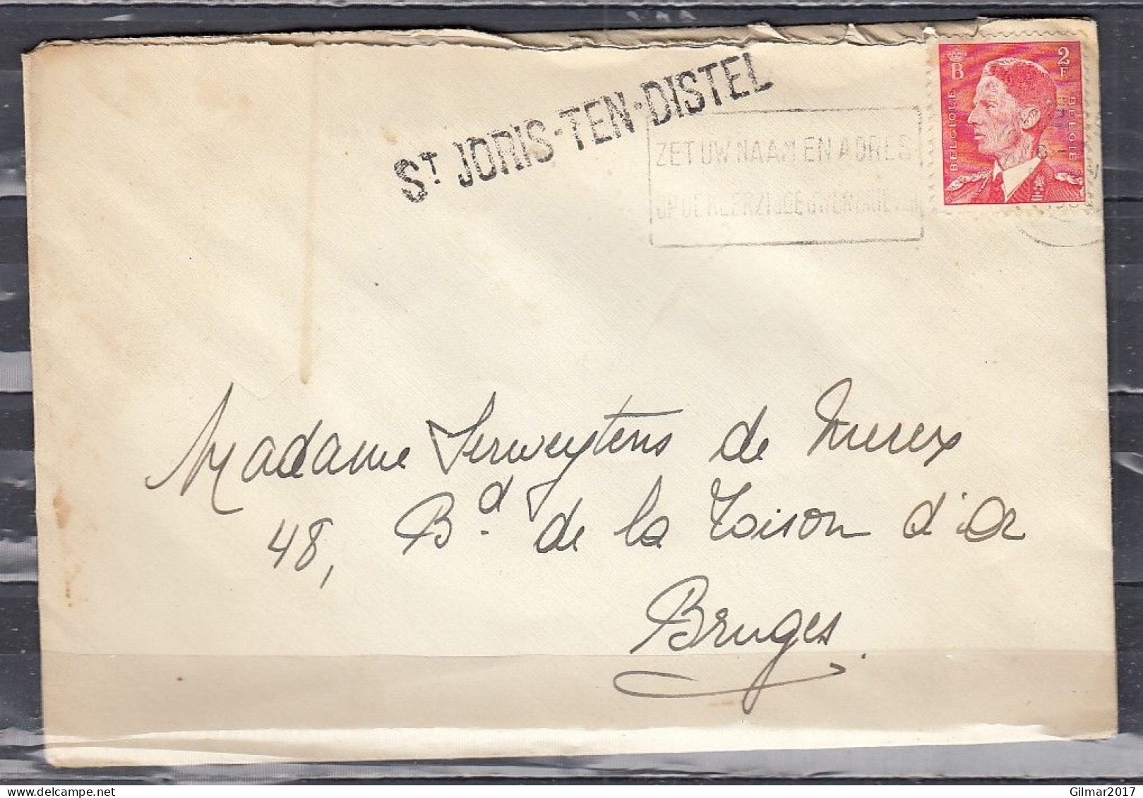 Brief Van Brugge Naar Bruges Met Langstempel St Joris Ten Distel - Linear Postmarks