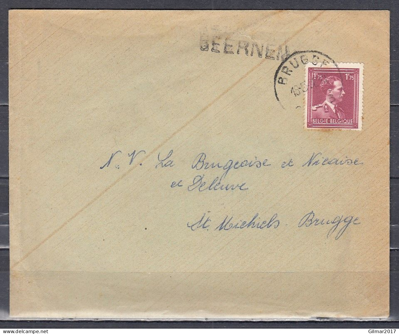 Brief Van Brugge B Naar St Michiels Brugge Met Langstempel BEERNEM - Linear Postmarks