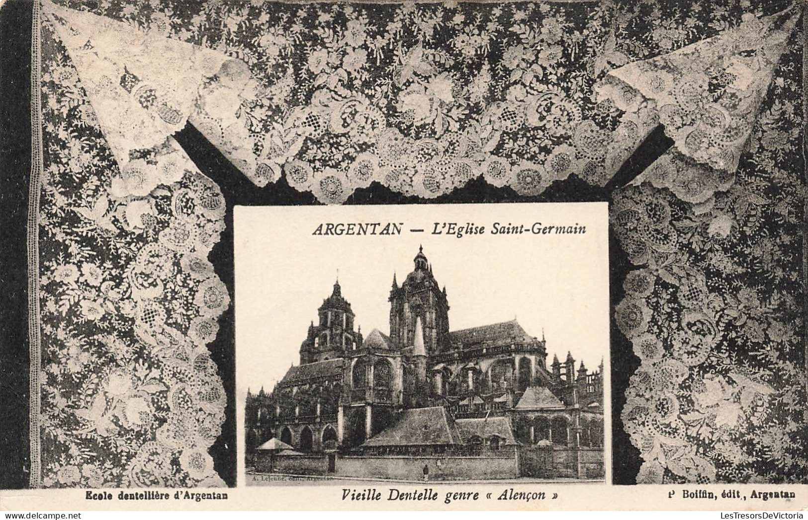 FRANCE - Argentan - Vue Générale De L'église Saint Germain - Vieille Dentelle Genre Alençon - Carte Postale Ancienne - Argentan