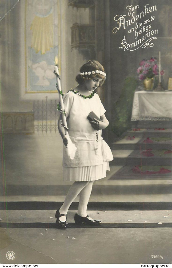 Girl Communion Souvenir Photo Postcard Schweiz 1929 - Communie