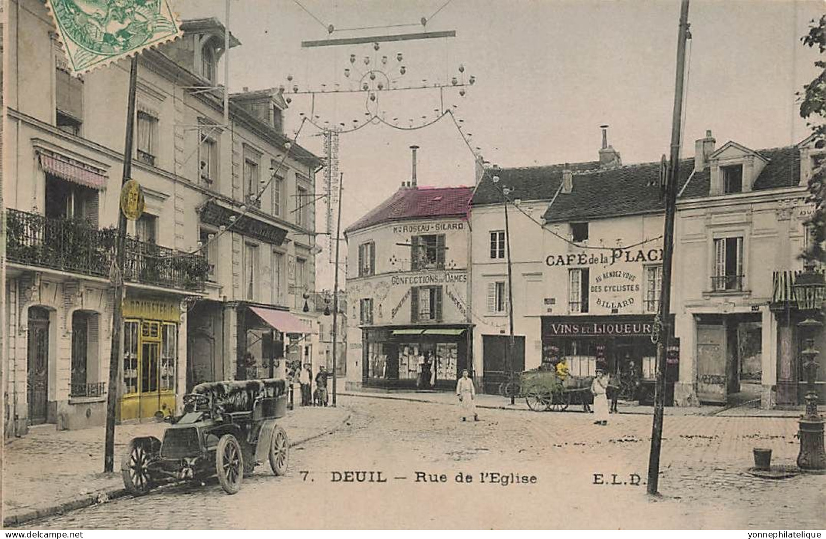 95 - VAL D'OISE - DEUIL - Rue De L'église, Café De La Place "au Rendez-vous Des Cyclistes" Belle Version Colorisée 10858 - Deuil La Barre