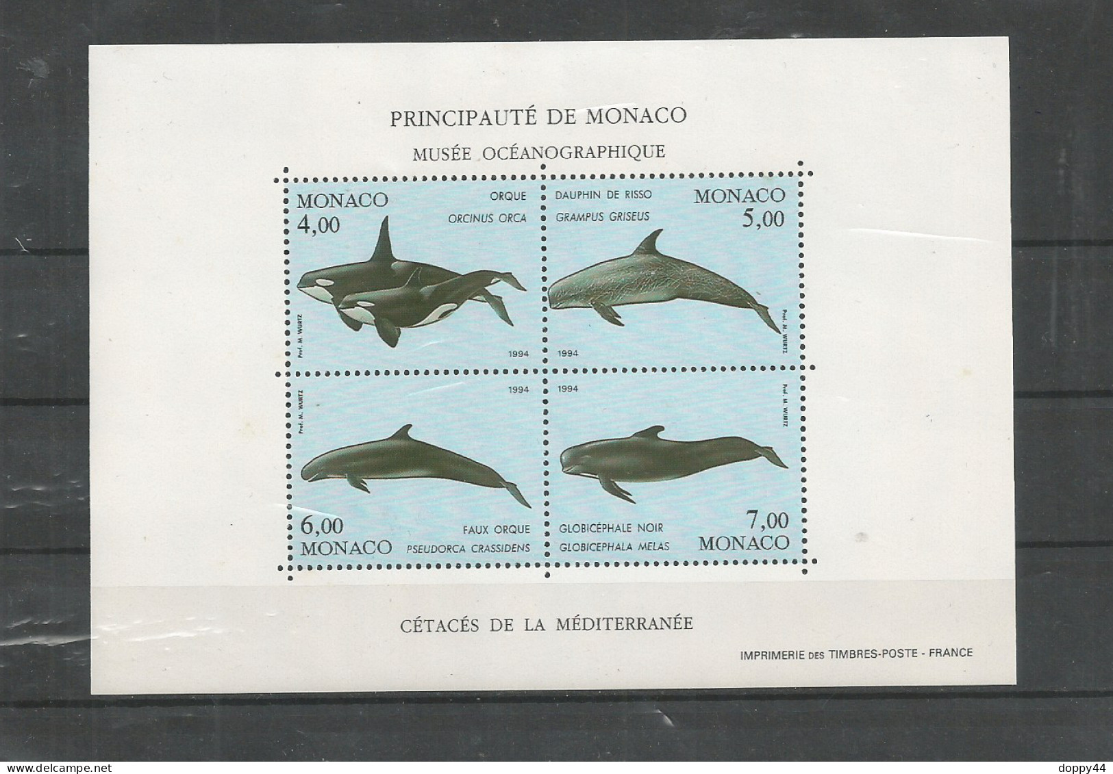 MONACO BLOC N°64 NEUF CETACES DE LA MEDITERRANEE. COTE 15.50 EUROS. - Ballenas