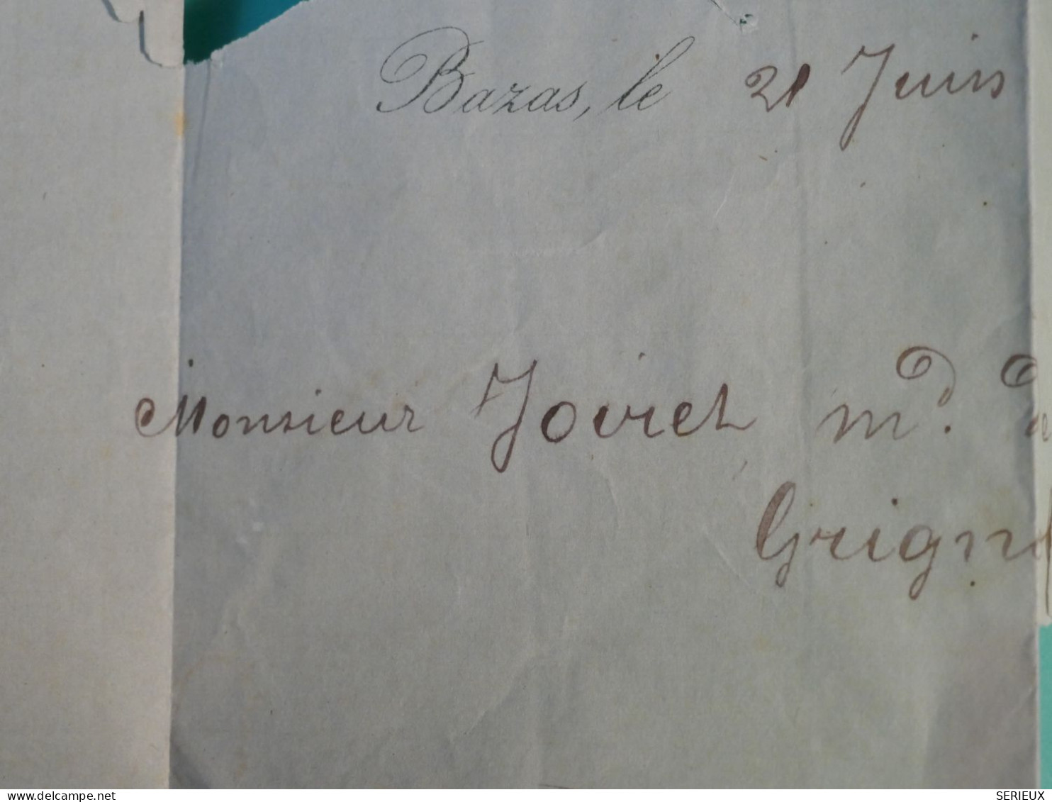 DI 2  FRANCE BELLE LETTRE 1871 BAZAS + EMISSION DE BORDEAUX +AFF. INTERESSANT+++++ - 1849-1876: Période Classique