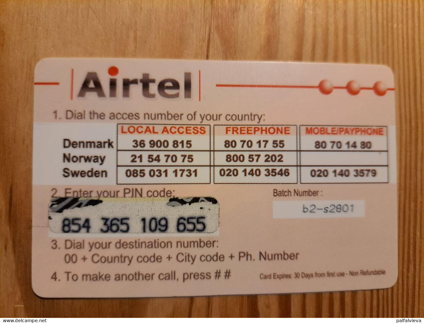 Prepaid Phonecard Denmark, Airtel - Denemarken