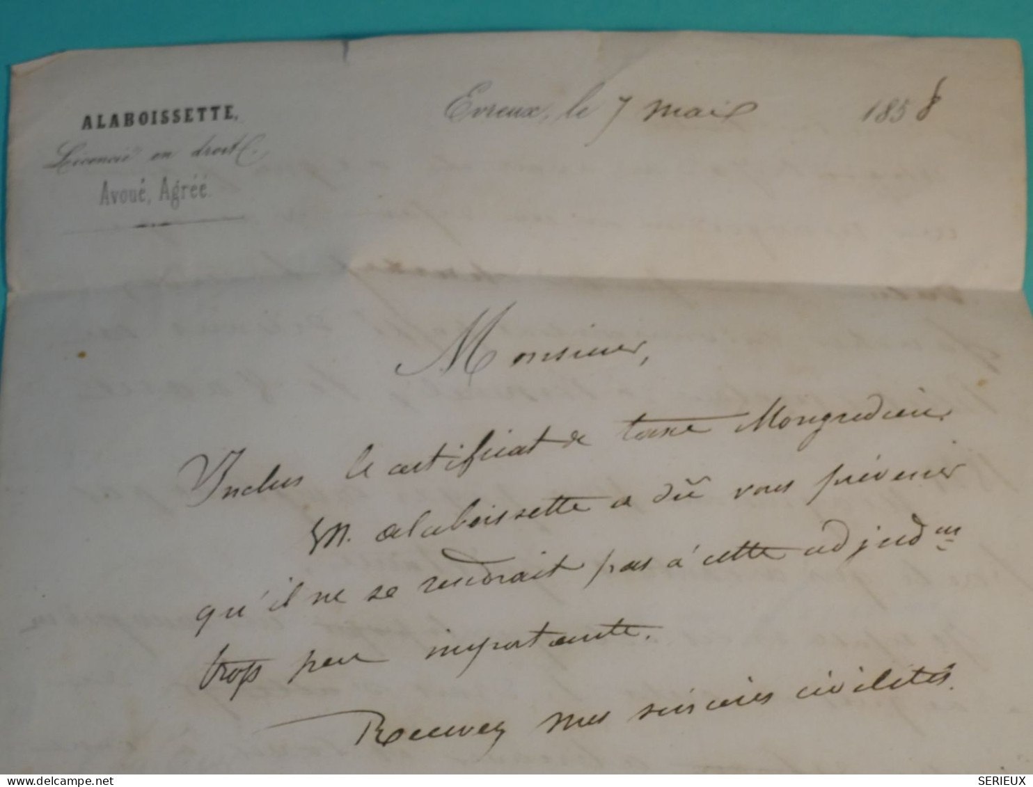 DI 2  FRANCE BELLE LETTRE 1858 EVREUX A VERNEUIL +N°14  +AFF. INTERESSANT+++++ - 1849-1876: Klassieke Periode