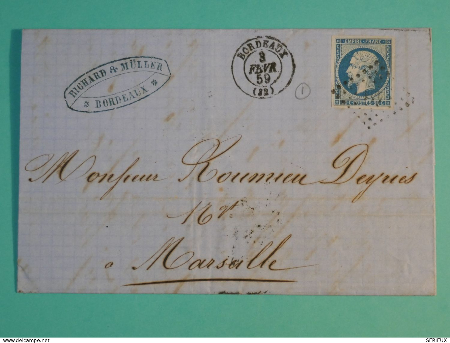 DI 2  FRANCE BELLE LETTRE 1859 BORDEAUX A MARSEILLE  +N°14  +AFF. INTERESSANT+++++ - 1849-1876: Classic Period