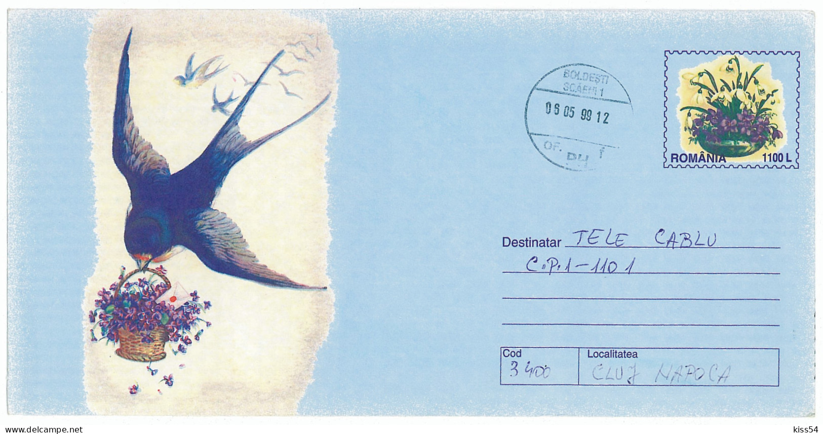 IP 99 - 04a Swallow, Hirondelle, Romania - Stationery - Used - 1999 - Rondini