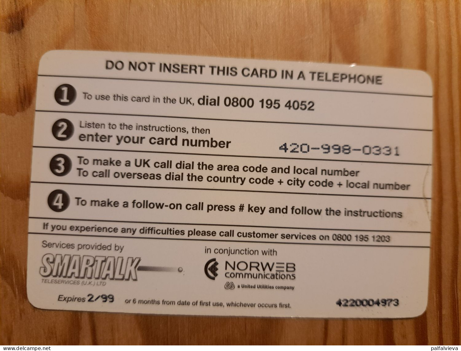 Prepaid Phonecard United Kingdom, Smartalk - Bedrijven Uitgaven