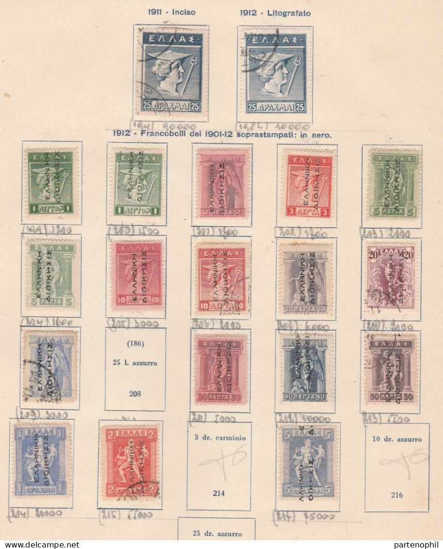 687 - Grecia 1862/1940 - Inizio di collezione di francobolli usati montata in fogli d’album, anche una piccola sezione d