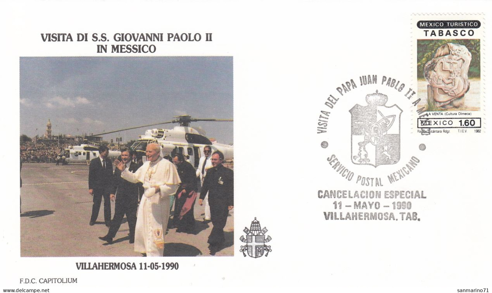 MEXICO Cover 9-30,popes Travel 1990 - Papi