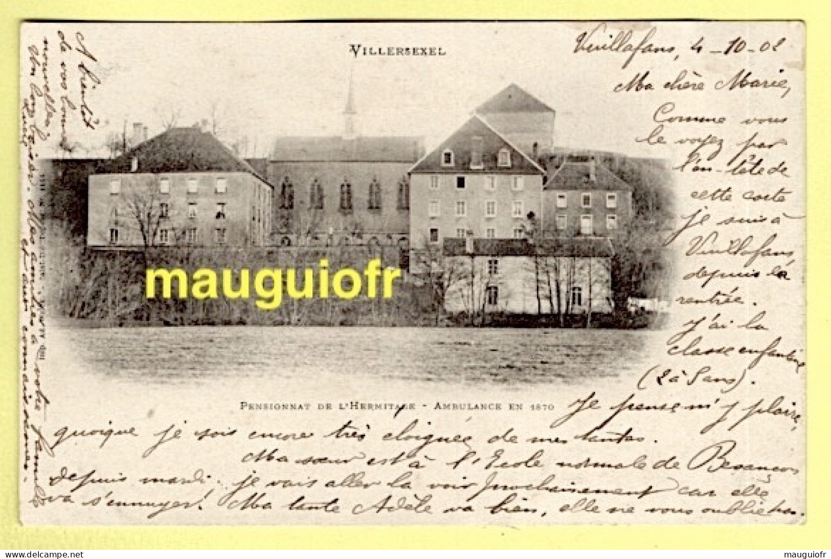 70 HAUTE SAÔNE / VILLERSEXEL / PENSIONNAT DE L'HERMITAGE  -  AMBULANCE EN 1870 / 1902 / AU DOS CACHET CONVOYEUR - Villersexel