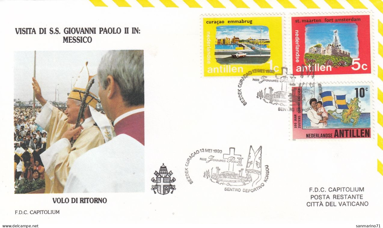 NETHERLANDS Antilles Cover 9-32,popes Travel 1990 - Papi