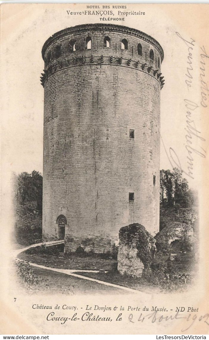 FRANCE - Hôtel Des Ruines Veuves François Propriétaire Téléphone - Château De Coucy - Carte Postale Ancienne - Laon