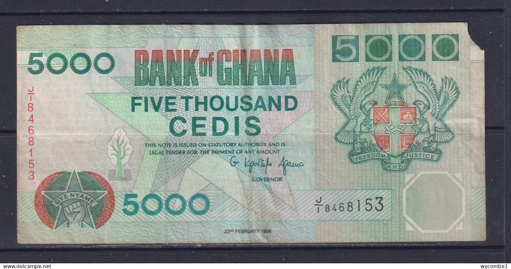 GHANA - 1996 5000 Cedis Circulated Banknote (Missing Corner) - Ghana