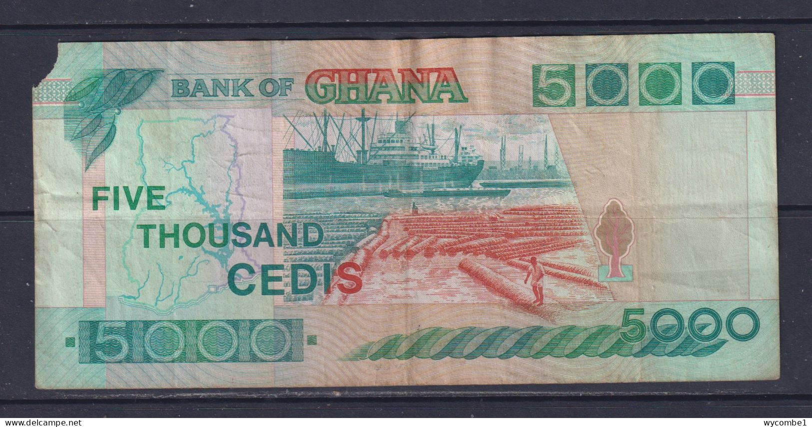 GHANA - 1996 5000 Cedis Circulated Banknote (Missing Corner) - Ghana