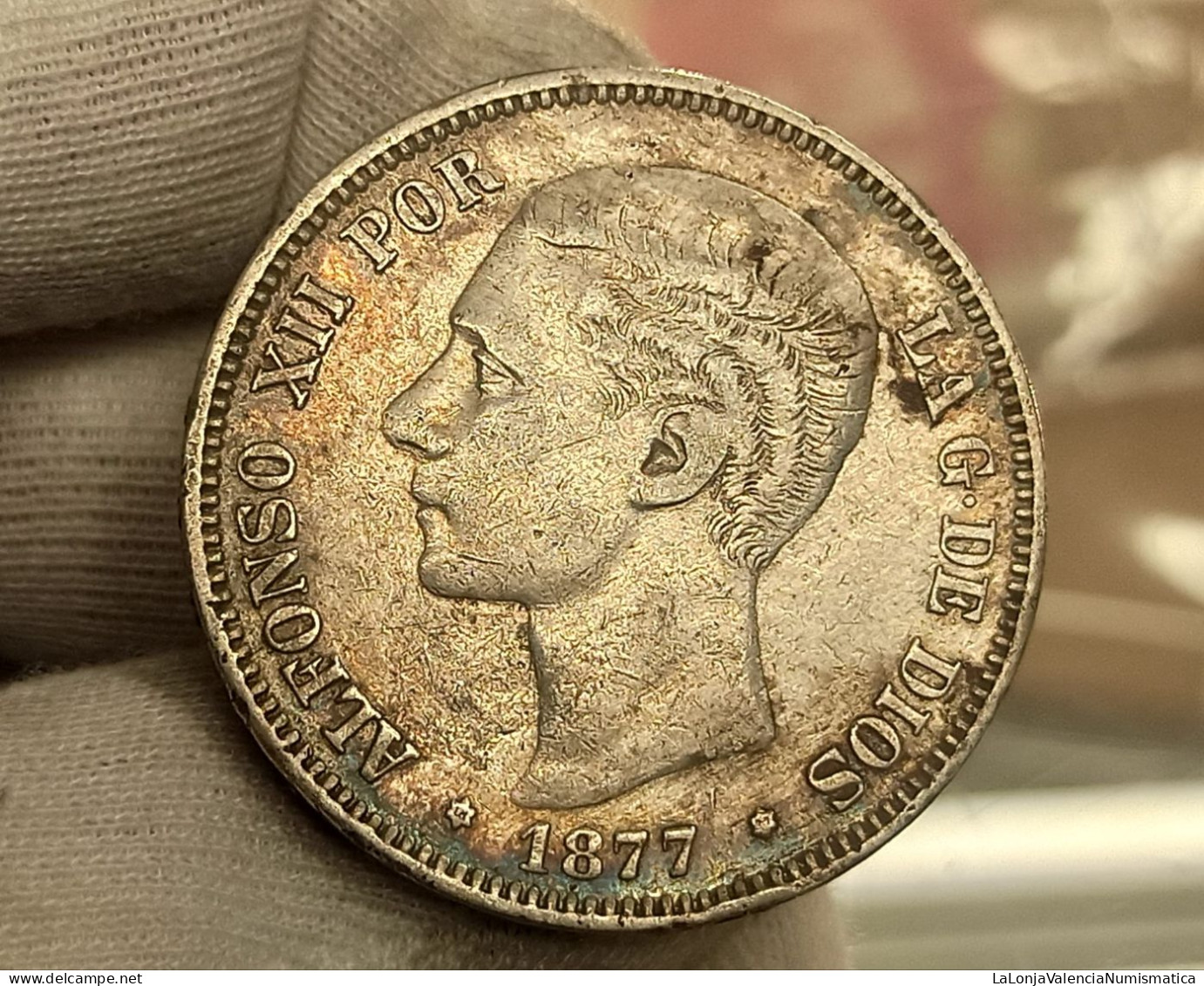 España Spain Duro 5 Pesetas Alfonso XII 1877 *77 DEM Km 676 Plata - Otros & Sin Clasificación