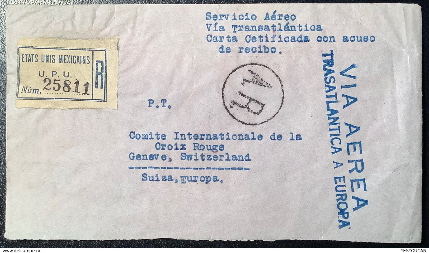 1939„VIA AEREA TRASATLANTICA A EUROPA“AR Cover Transatlantic Air Mail LISBOA>CROIX ROUGE GENÈVE (Schweiz Luftpost Mexico - Mexico