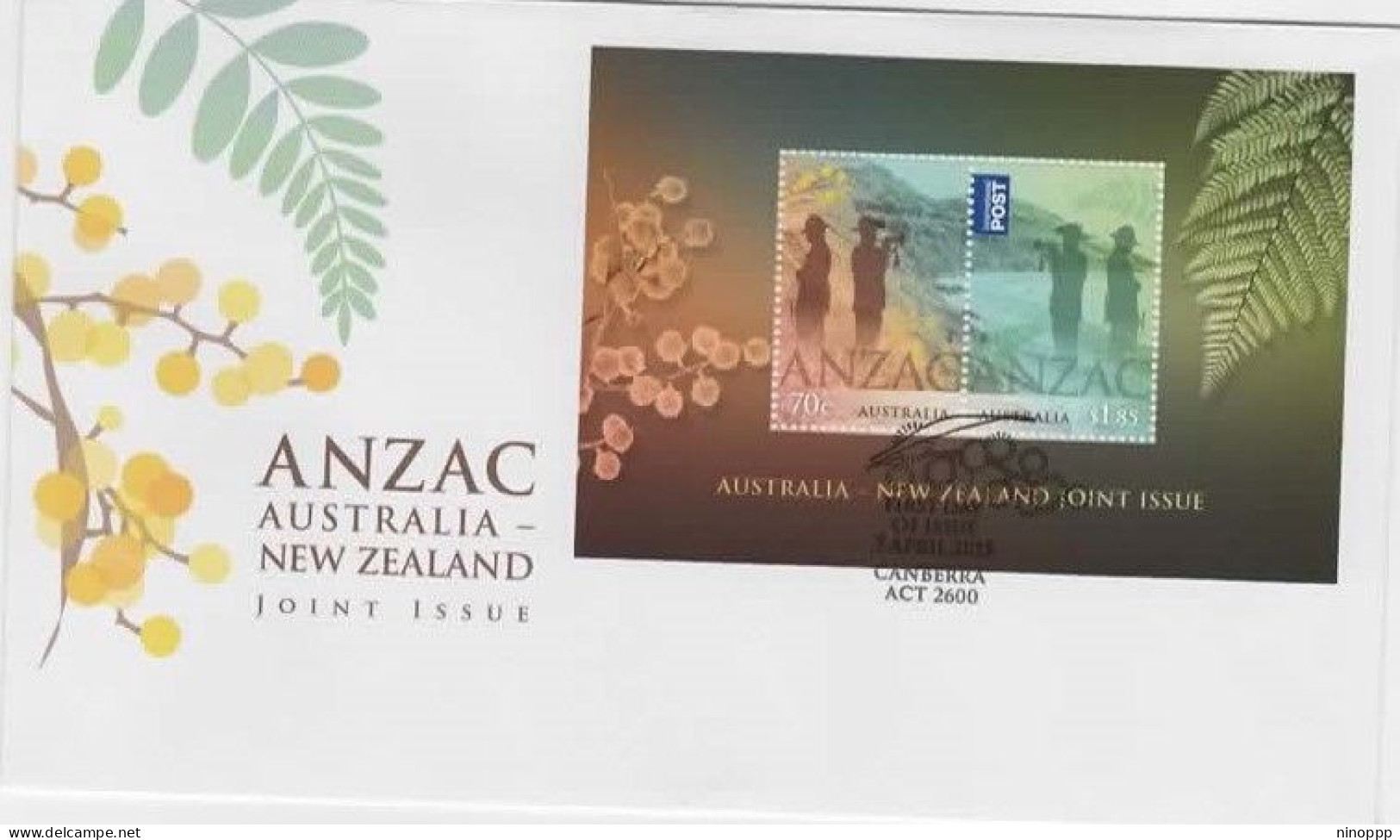 Australia 2015 ANZAC Australia New Zealand Joint Issue Miniature Sheet FDC - Poststempel