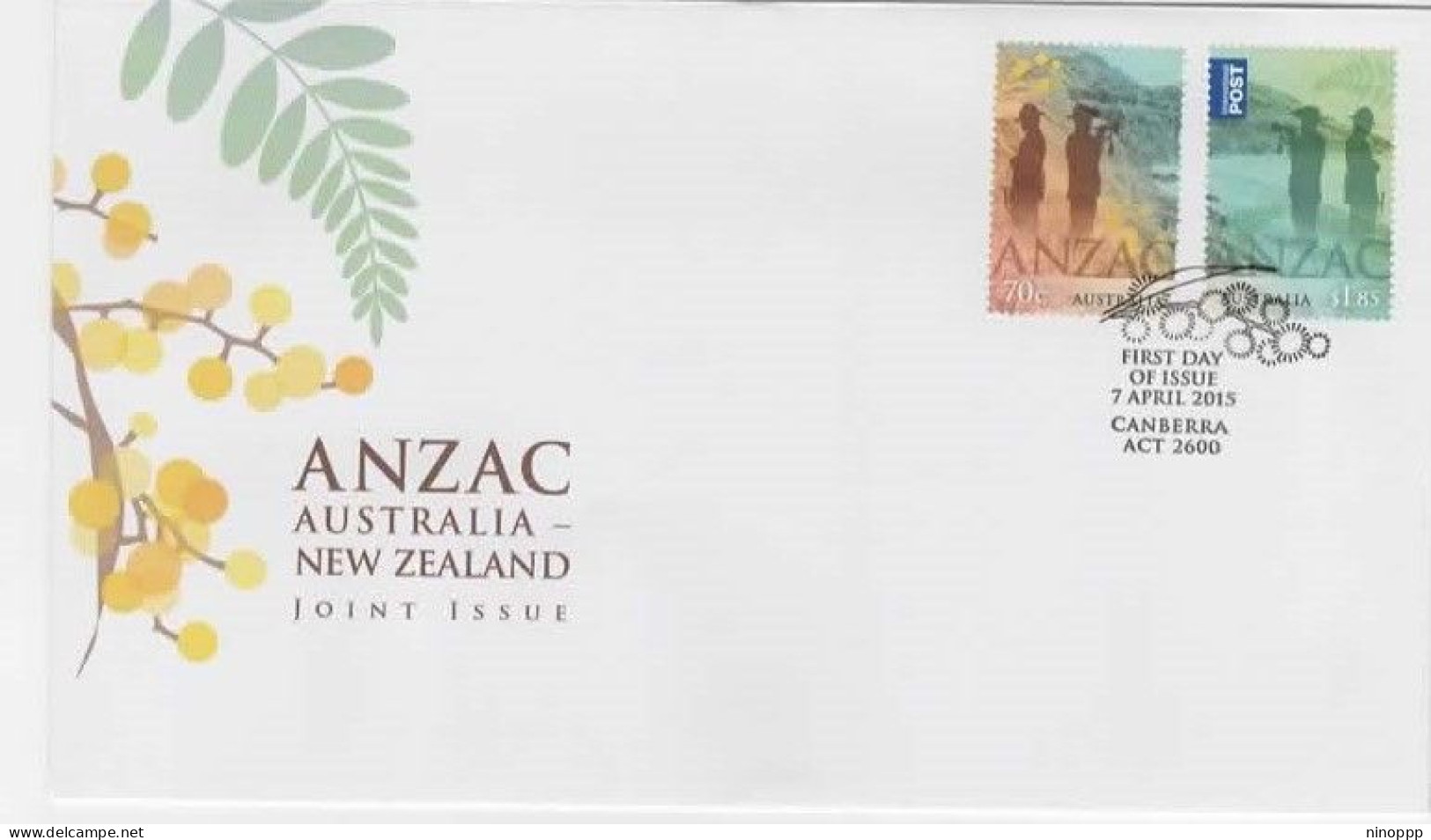 Australia 2015 Anzac Australia-New Zealand Joint Issue   FDC - Marcophilie