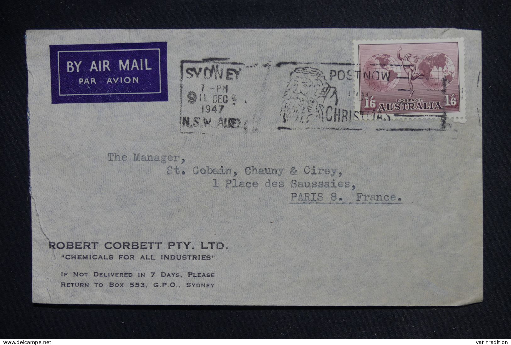 AUSTRALIE - Enveloppe Commerciale De Sydney Pour Paris En 1947 - L 149967 - Postmark Collection