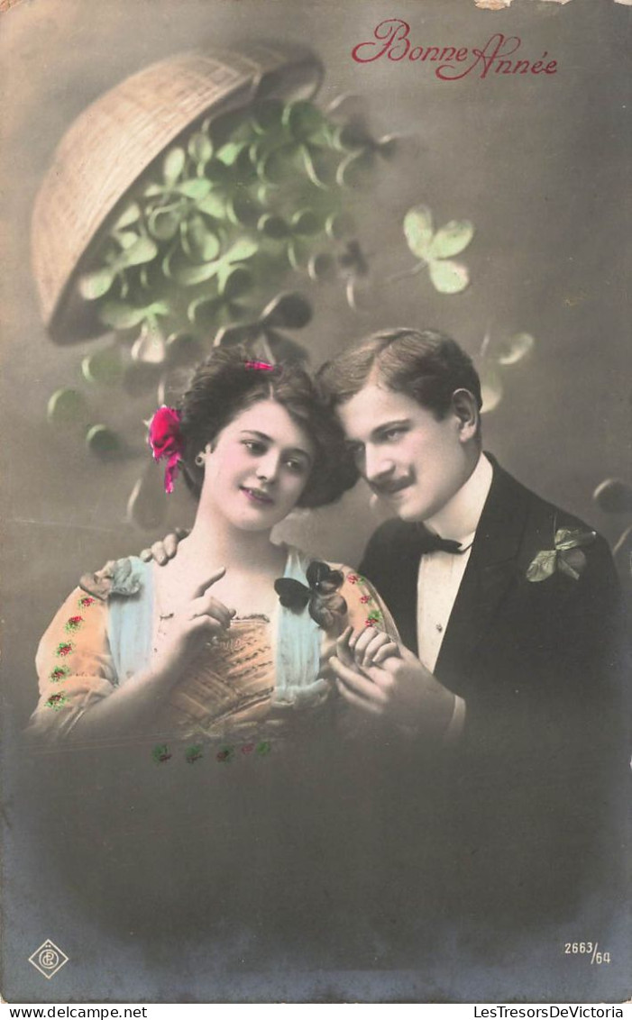 FÊTES - VŒUX - Bonne Année - Couple - Trèfles - Carte Postale Ancienne - Neujahr