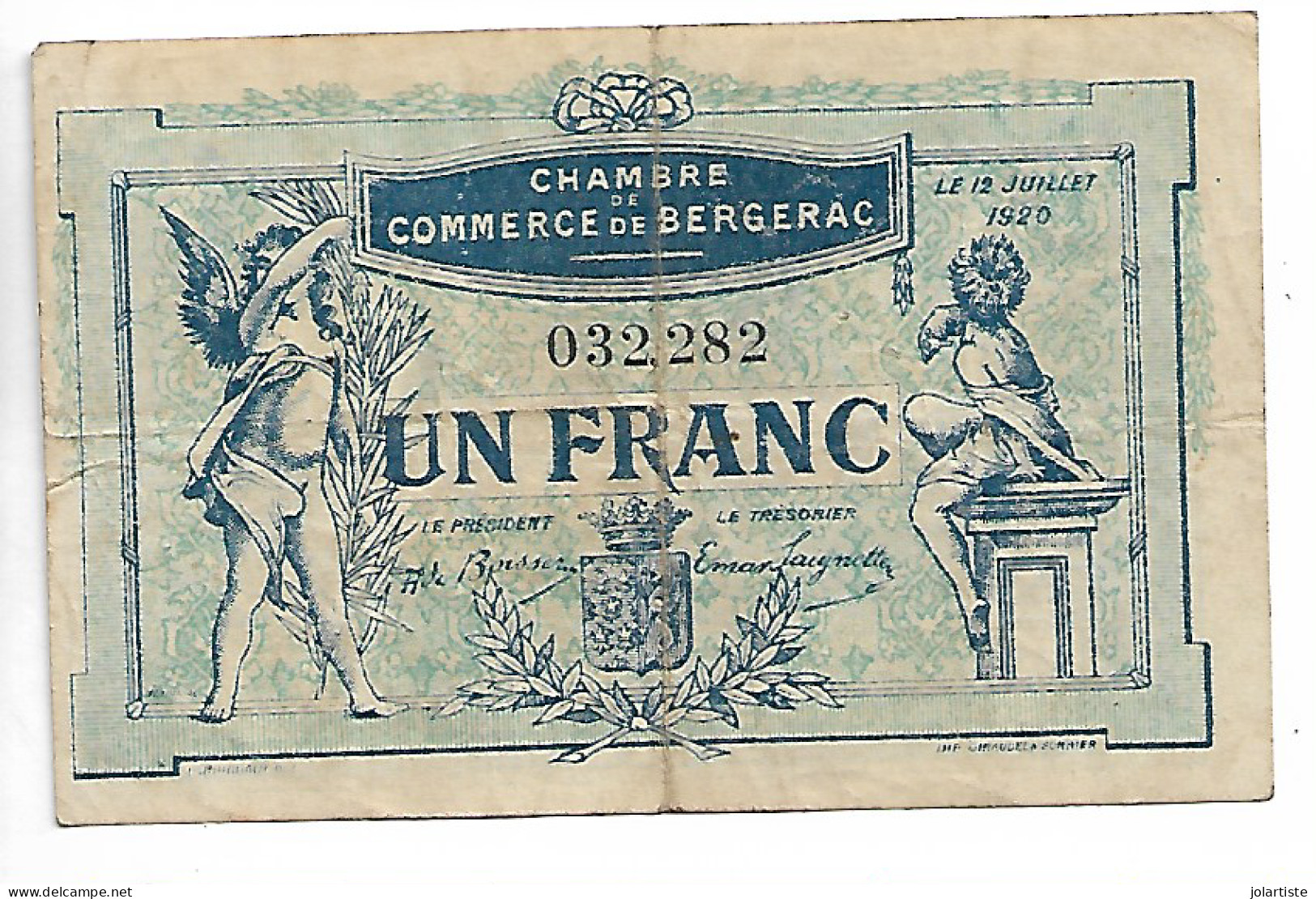 Chambre  De Commerce De Bergerac Un Franc 1920 Dimension 97 Mm X 63 Mm N0166 - Chambre De Commerce
