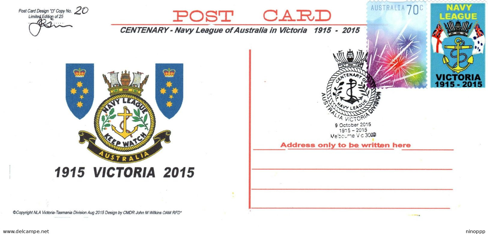 Australia 2015 Centenary Navy League Of Australia In Victoria ,souvenir Cover - Bolli E Annullamenti