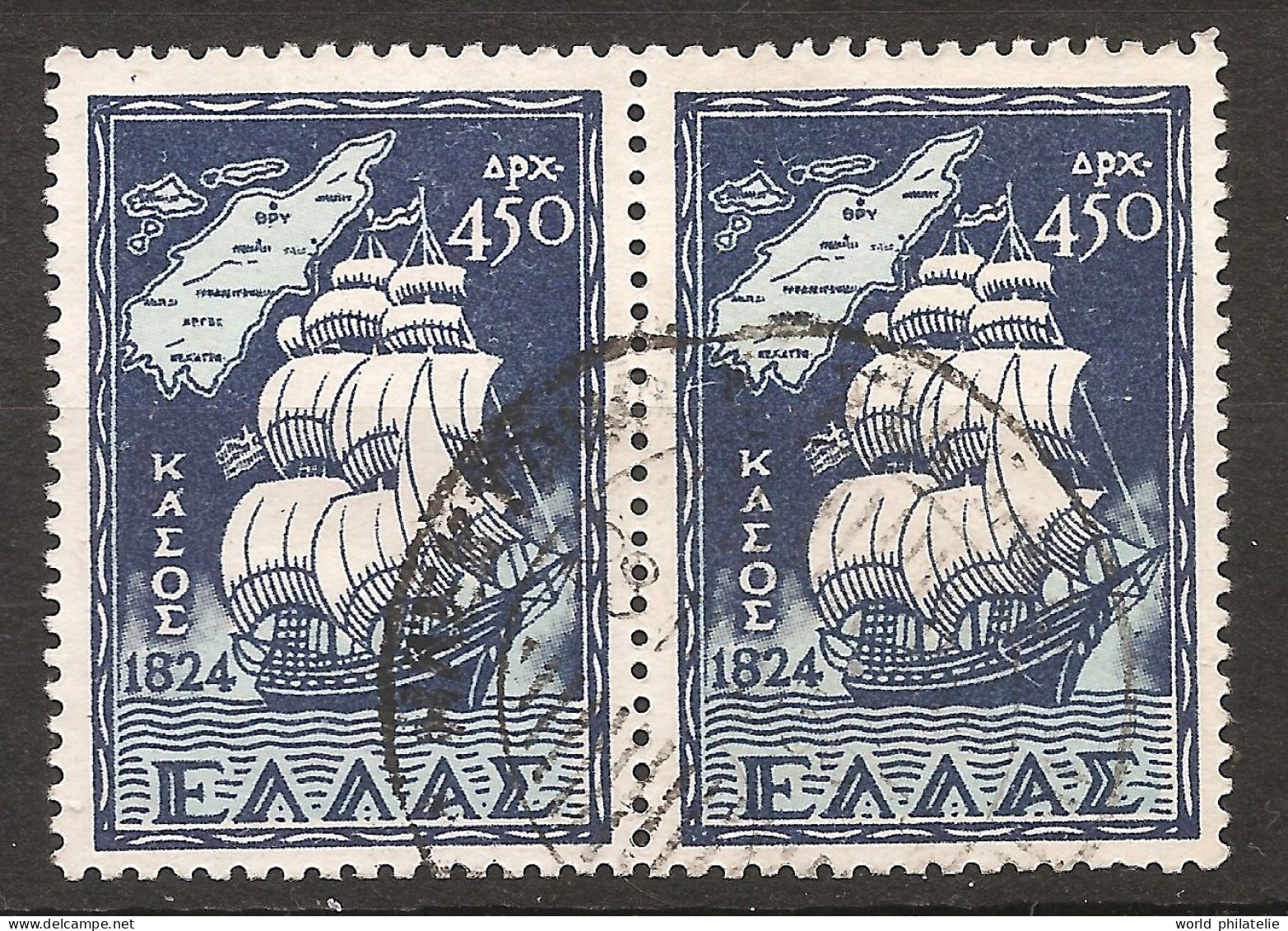 Grèce Hellas 1947 N° 558A X 2 O Retour Des îles, Dodécanèse, Voilier, Carte, Île De Cassos, Mer Égée, Rhodes, Iliade - Used Stamps