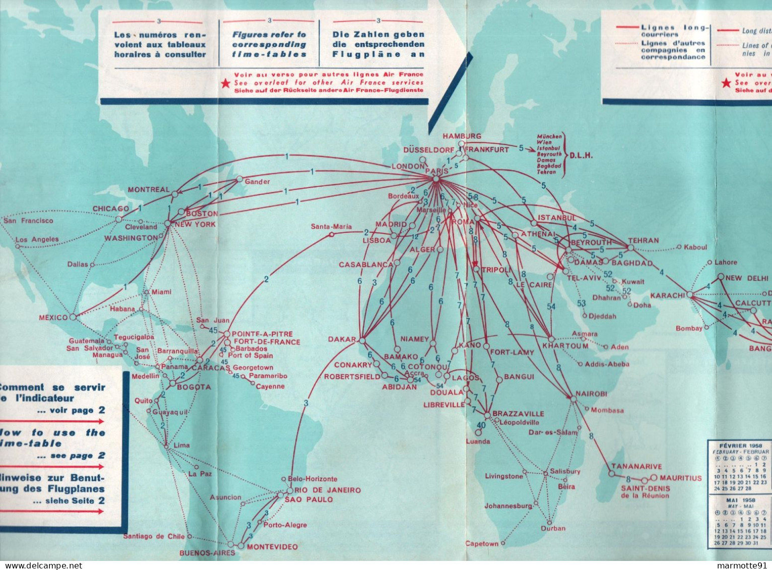 AIR FRANCE INDICATEUR GENERAL HORAIRE TIME TABLE N°4 AVIATION CIVILE 1958 - Zeitpläne