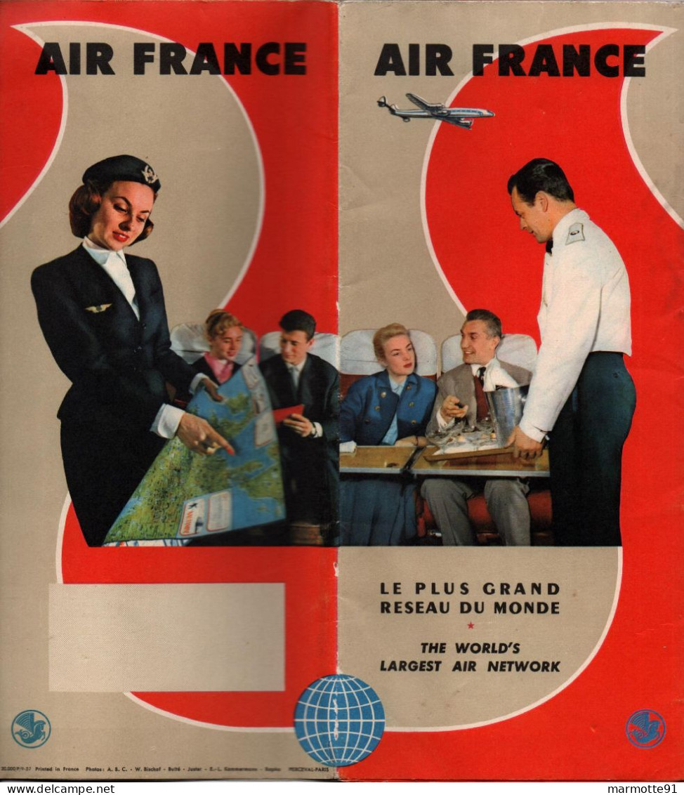 AIR FRANCE CARTE PLUS GRAND RESEAU DU MONDE AVIATION CIVILE 1957 ??? - Carteles