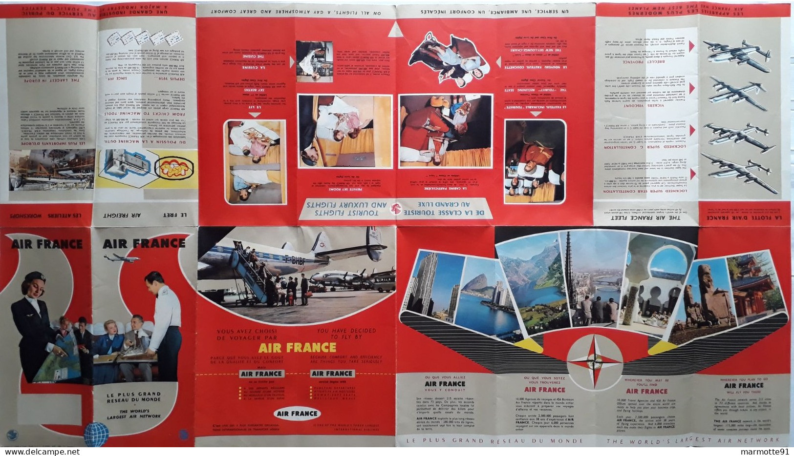 AIR FRANCE CARTE PLUS GRAND RESEAU DU MONDE AVIATION CIVILE 1957 ??? - Poster